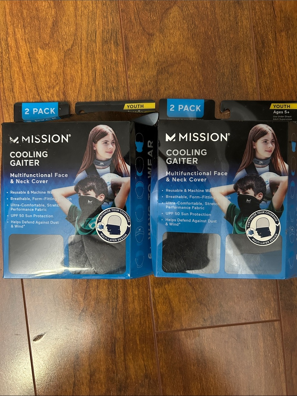 MISSION Youth Cooling Gaiter - Black (2 Pack 4 total)).